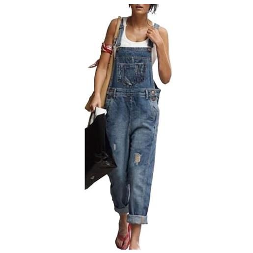 CAIYLAI salopette da donna casual in jeans con buchi, tuta da donna senza maniche, in denim, pantaloni con cinturino e tasche, blu, s/3xl