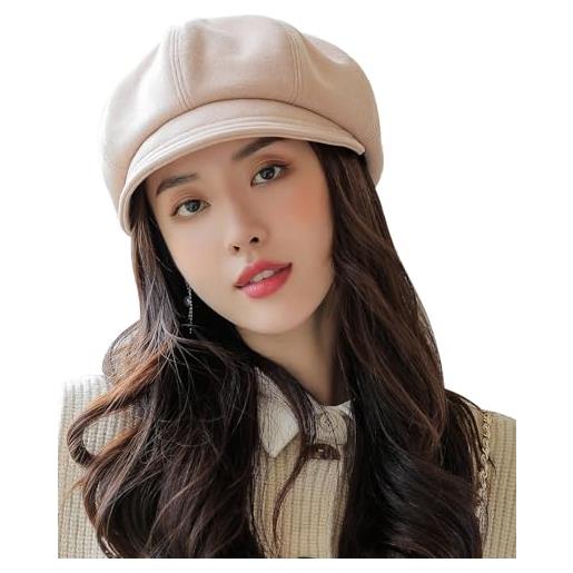 FEOYA cappello donna invernale berretto classico beanie vintage elegante cappellino con visiera a-cachi