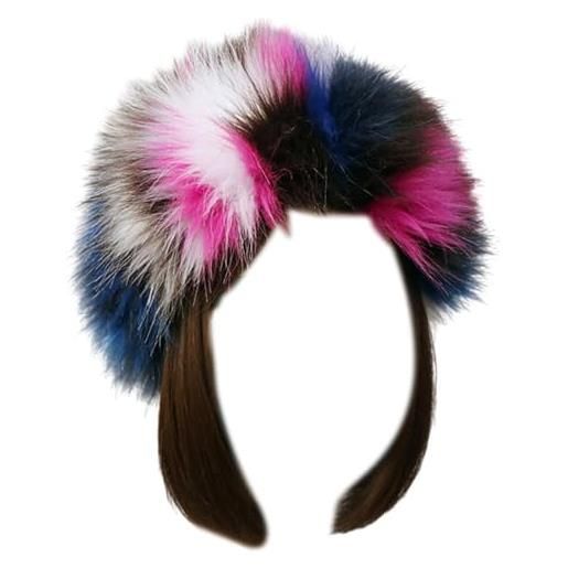 SkyPOOU fascia morbida in finta pelliccia per donne alla moda e fascia per braccia alla moda multicolore in finta pelliccia. Rosa blu colorata