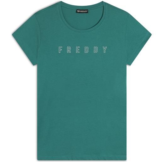 Freddy t-shirt scollo tondo con logo glitter