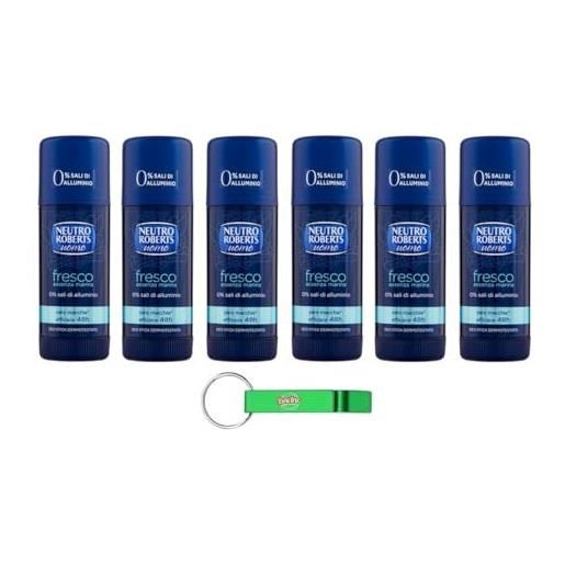 Beni Culinari neutro roberts deodorante stick uomo fresco essenza marina - deodorante stick per uomini, 0% sali di alluminio, 40 ml + portachiavi Beni Culinari