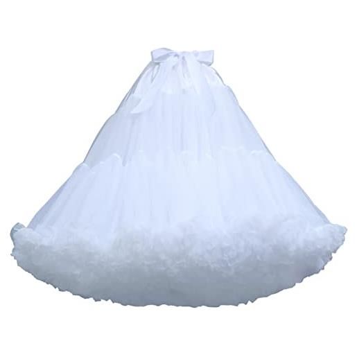 Cicano sottoveste in chiffon da donna lunghezza regolabile tutu gonfio gonna in tulle mezze scivola lungo abito da ballo soffice, bianco, etichettalia unica