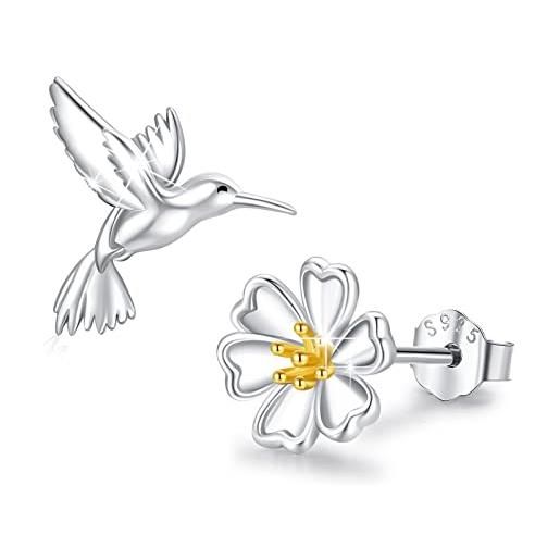 SLUYNZ Orecchini A Cerchio Con Fiore Margherita – Argento Sterling 925 Placcato Oro Rosa – Ipoallergenici