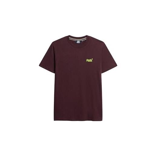 Superdry essential logo emb tee t-shirt, tawnty port marl/fluro yellow, l male-adulto