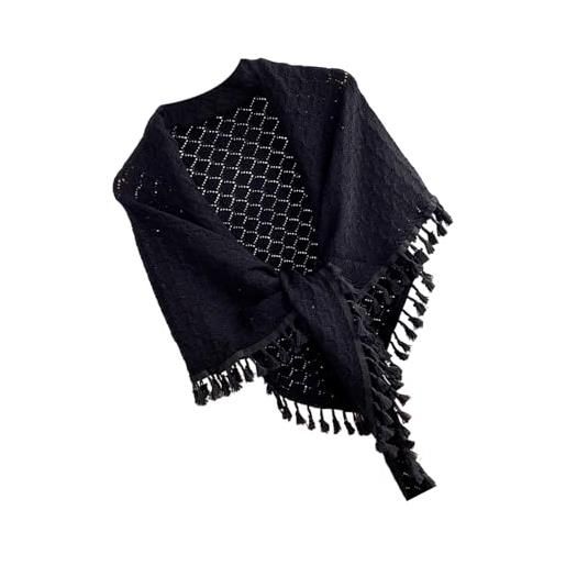 RKJRTK scialle con nappe da donna, reversibile, all'uncinetto, sciarpa, elegante, scialle, sciarpa, vestito avvolgente, bk, m
