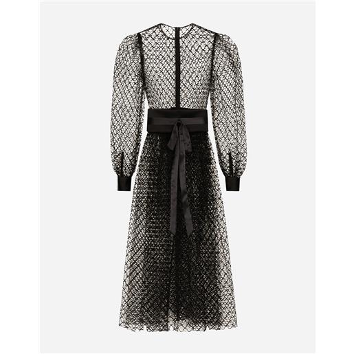 Dolce & Gabbana abito longuette in rete con cintura in crêpe di lana