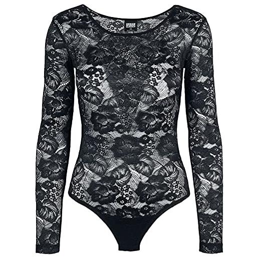 Urban Classics ladies lace longsleeve body donna body nero l 91% poliammide, 9% elasthane