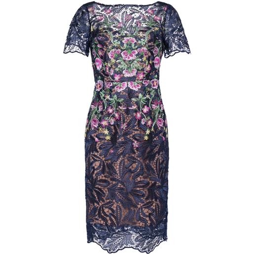 Marchesa Notte abito midi camellia a fiori - blu