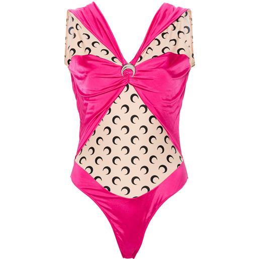 Marine Serre body semi trasparente con placca logo - rosa