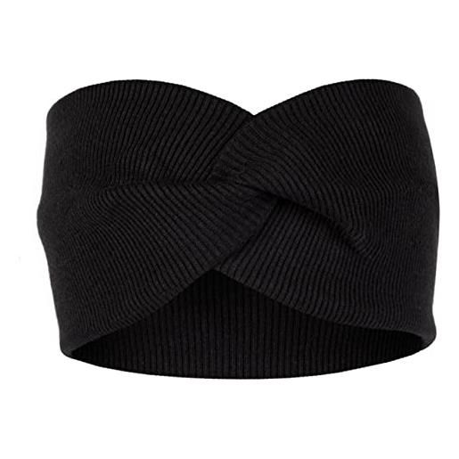 HEYO fascia per capelli da ragazza, elastica, intrecciata, in cotone, effetto a costine sottili (nero)