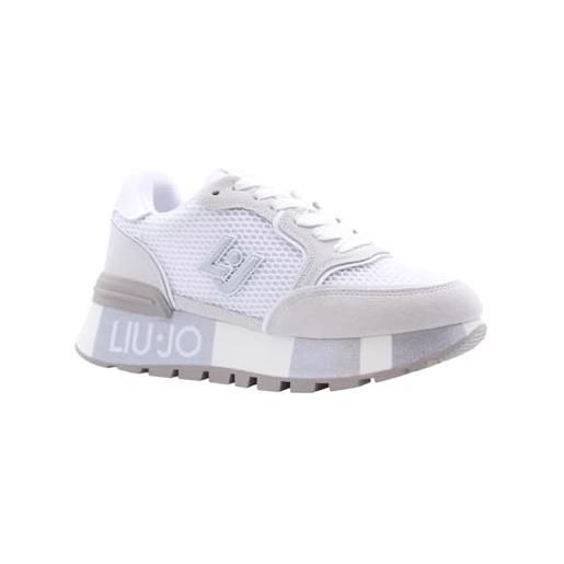 Liu Jo jeans liujo ba4005 amazing white sneakers sportive per donna in nabuk e tessuto ghiaccio con zeppa alta (taglia 38) bianco 38