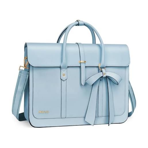 MOSISO borsa porta pc donna, 13-14 pollici laptop in pelle pu borsa a tracolla convertibile, 13,3 pollici borse messenger casual lavoro viaggio computer custodia con nodo a fiocco, aria blu