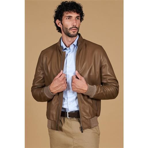 D'Arienzo giubbotto bomber in pelle fango nappa effetto liscio D'Arienzo