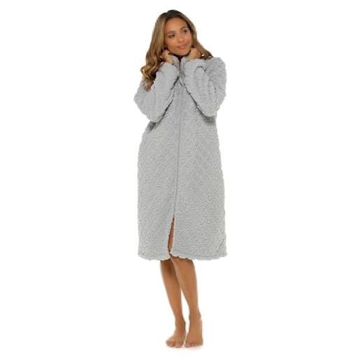 A2Z foxbury vestaglia da donna trapuntata con cerniera in morbido pile a maniche lunghe vestaglia in peluche leggero caldo accogliente abbigliamento da casa da donna 8-22, grigio, 12-14