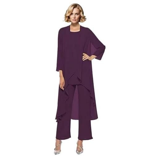 Leader of the Beauty madre della sposa pantaloni completi 3 pezzi chiffon lungo outfit set per matrimonio madre pantaloni suit con gilet, bianco, 48