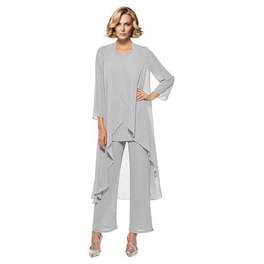 Leader of the Beauty abiti da madre della sposa per donna 3 pezzi in chiffon set completo lungo per madre della sposa con gilet, rosa polvere, 48