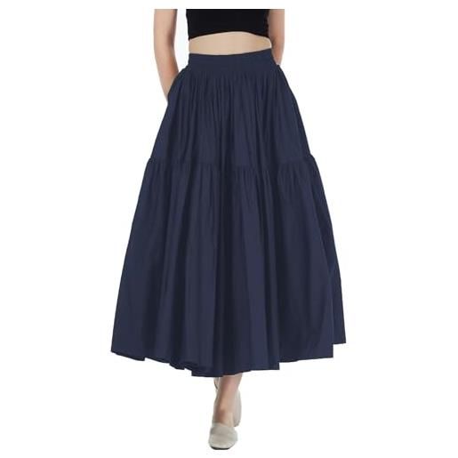 BEAUTELICATE gonna cotone donna vintage pieghettato midi gonna a-linea lunga gonna estate tinta unita vita elastica s-xxl