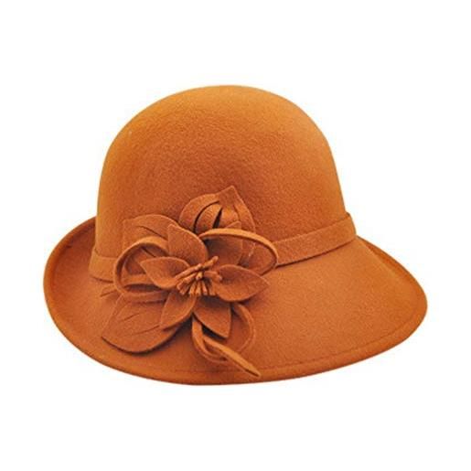 Ulalaza feltro di lana cloche hat inverno wide brim retro fiore bowknot vintage bucket hat floppy hat per le signore
