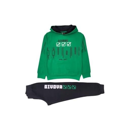 GIVOVA tuta per ragazzo in felpa invernale in vari modelli, completo maschile sportivo adatto per la palestra calcio e tempo libero. (31t00016 verde, 8 anni)