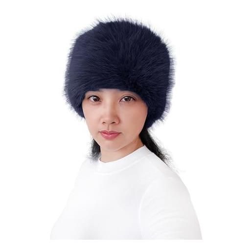 Lina & Lily fascia donna invernale in pelliccia sintetica pelo lungo (blu marino)