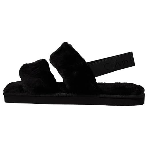 Calvin Klein donna slipper home velcro fur soffici, nero (triple black), 39