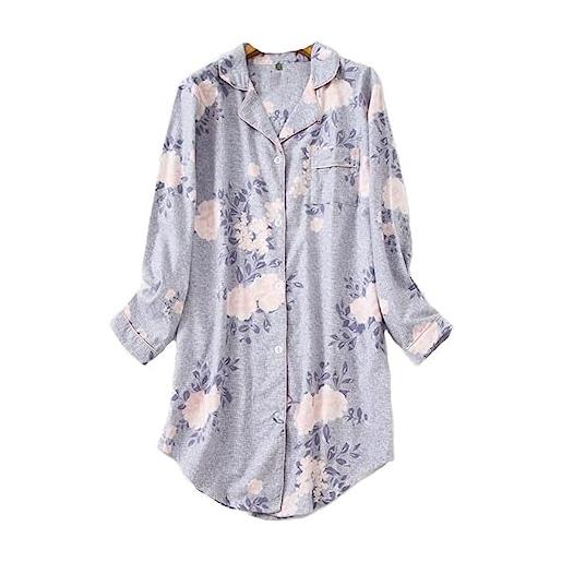 DSJJ camicie da notte cotone manica lunga aperte davanti button pigiama, camicia da notte donna