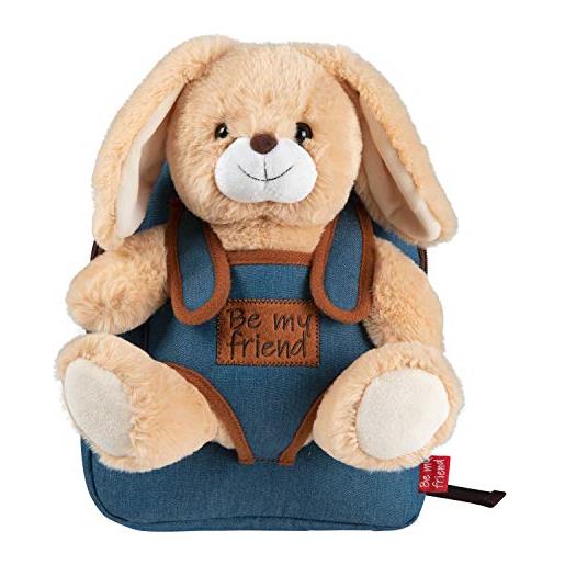 PERLETTI - zaino bambina bambino 3 4 5 anni - peluche coniglio beige - zainetto borsa effetto jeans bimbo bimba scuola asilo viaggi - cartella scolastica morbida - 21x27x9 cm (coniglietto)