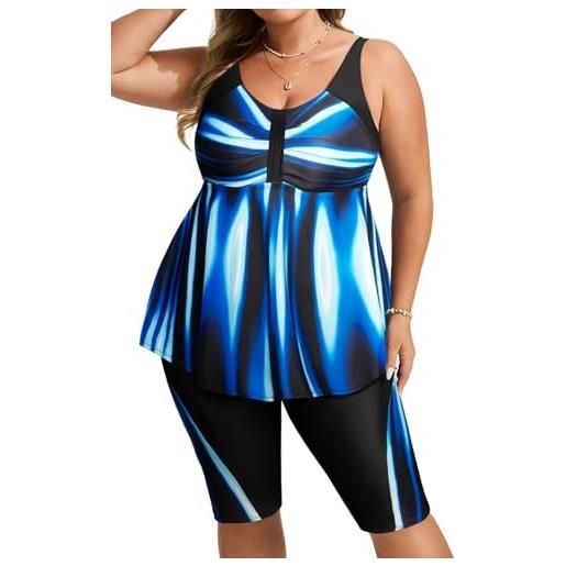 Hanna Nikole tankini - costume da bagno da donna, taglie forti, push-up, tankini, set da due pezzi, controllo della pancia, a vita alta, costume estivo con pantaloncini, fiori rossi, 48 di più