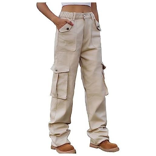 WOXIHUAN pantaloni cargo donna jeans pantaloni larghi alla caviglia elasticizzati tasconi elastico vita alta pantalone con tasche laterali lavoro jogging pants sportivi casual