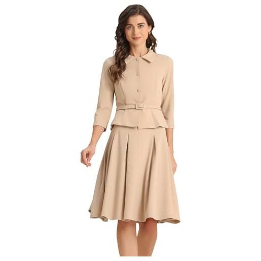 Allegra K donna set di completi gonna lavoro completi da in 2 pezzi giacca blazer a maniche lunghe da ufficio gonne a pieghe nero xl