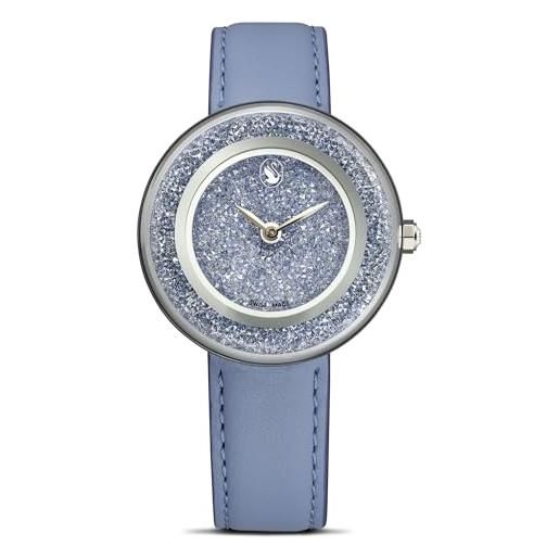 Swarovski orologio crystalline lustre, fabbricato in svizzera, cinturino in pelle, blu, acciaio inossidabile