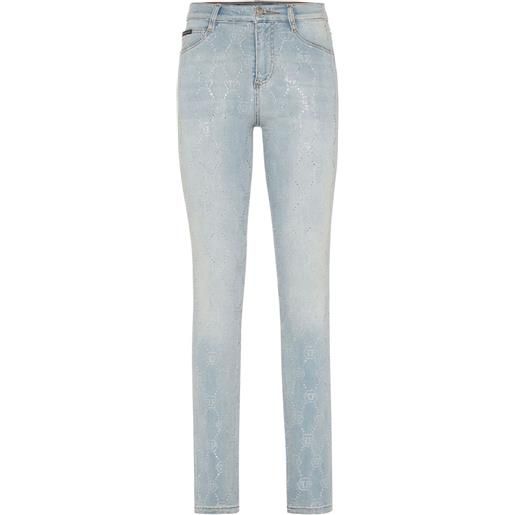 Philipp Plein jeggings a vita alta con monogramma - blu