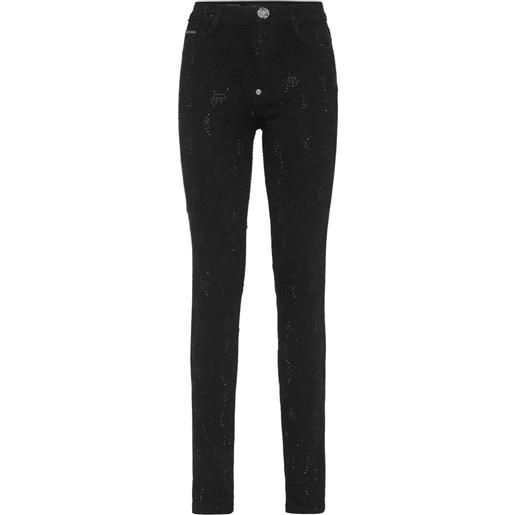 Philipp Plein jeggings a vita alta con monogramma - nero