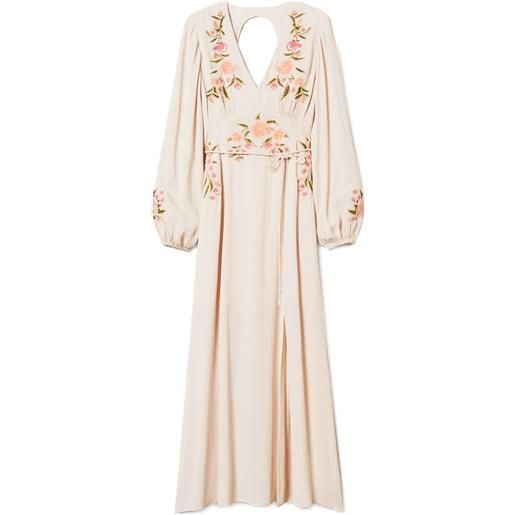 TWINSET abito lungo con ricamo - toni neutri