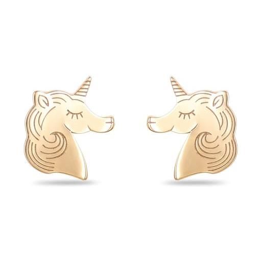 L'Atelier d'Azur - orecchini a forma di unicorno, in oro giallo, da bambino