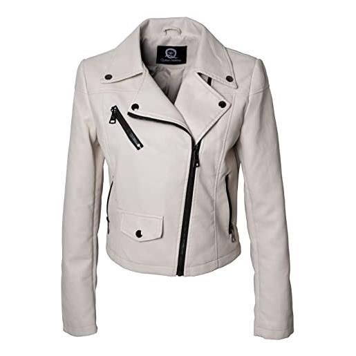QUEEN HELENA chiodo giacca in ecopelle giubbino corto borchiato giacchetta biker comoda casual leggera donna y3005 nero xl