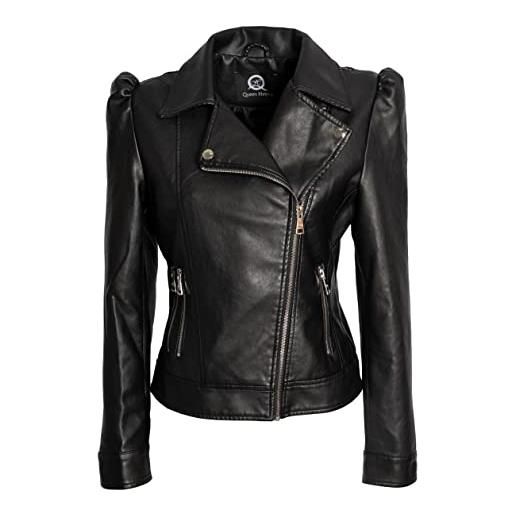 QUEEN HELENA chiodo giacca in ecopelle borchiata giubbino corto giacchetta casual biker motociclista leggera comoda donna y3006 marrone s