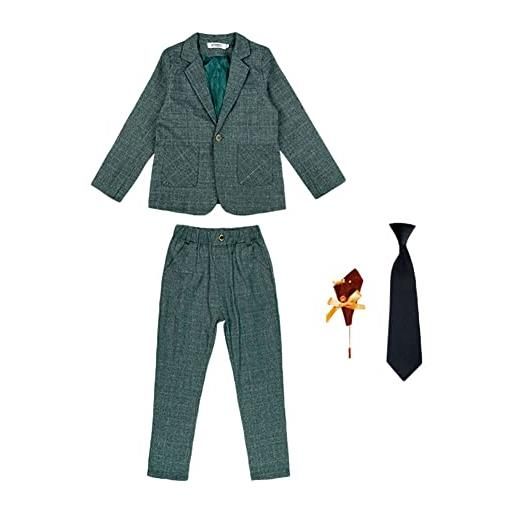 YOUCAI completo elegante ragazzo cerimonia blazer e pantaloni abbigliamento per il tempo libero o abito da festa di nozze abiti set di vestiti da bambino, verde-5 pezzi, 12-13 anni