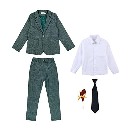YOUCAI completo elegante ragazzo cerimonia blazer e pantaloni abbigliamento per il tempo libero o abito da festa di nozze abiti set di vestiti da bambino, verde-5 pezzi, 12-13 anni