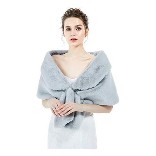 BEAUTELICATE stola coprispalle pelliccia sintetica in visone donna brolero scialle caldo da sposa elegante per matrimonio nozze invernale cerimonia festa (grigio, m)