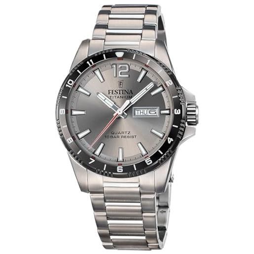 Festina orologio uomo analogico in titanio grigio - movimento al quarzo - calendario - vetro minerale ad alta resistenza - impermeabile 10 atm f20698/1 titanium