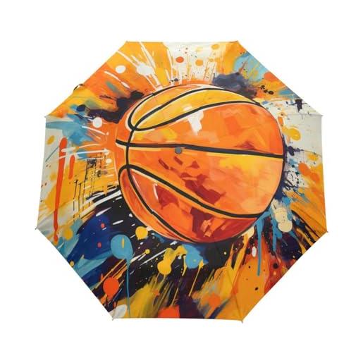 Niigeu modello artistico basket arancione ombrello pieghevole automatico ombrelli antivento protezione uv da viaggio per bambini ragazzi ragazze