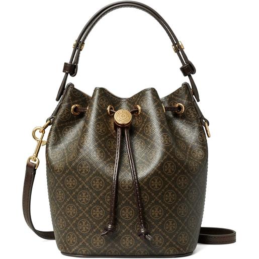Tory Burch borsa a secchiello t monogram mini - marrone