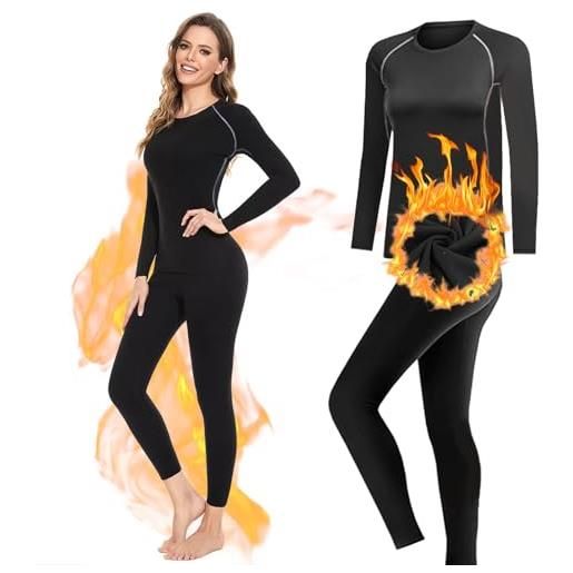 BAEIDO set di biancheria intima termica da donna, ad asciugatura rapida, foderati in velluto, a compressione, a maniche lunghe, leggings per donne e ragazze, invernali, caldi, morbidi, sportivi, per