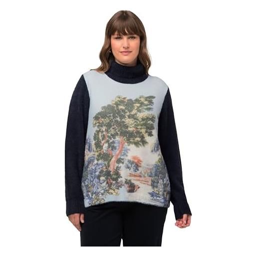 Ulla Popken dolcevita pullover paesaggio stampa maglione, blu marino, 52-54 donna