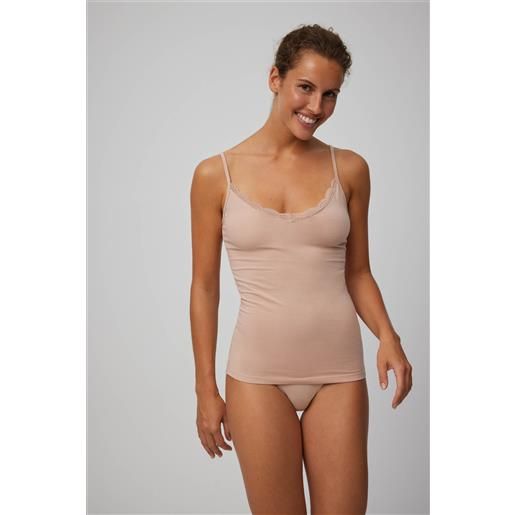 Ysabel Mora t-shirt lingerie in cotone color nudo con spalline sottili