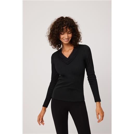 Ysabel Mora calda maglietta nera in cotone a maniche lunghe