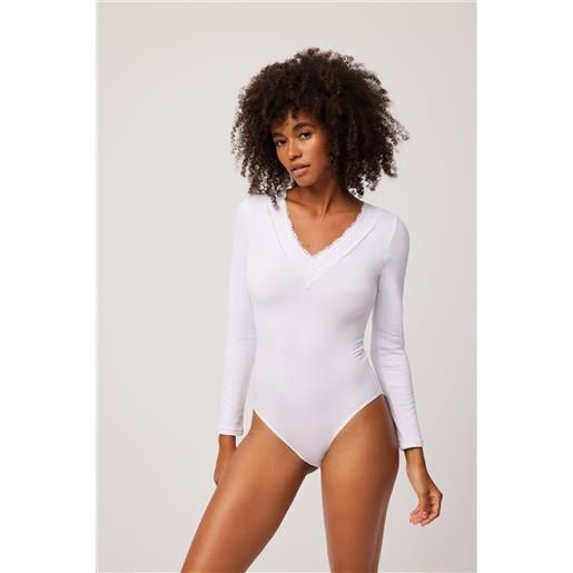 Ysabel Mora body termico bianco a maniche lunghe