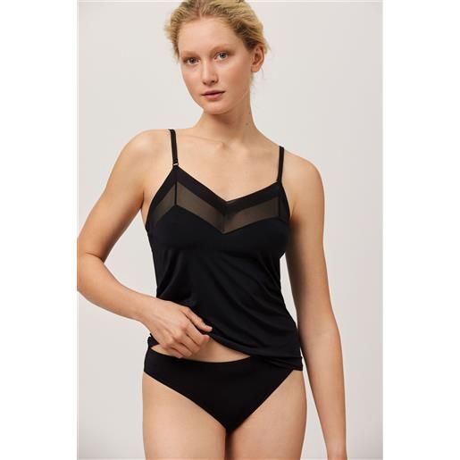 Ysabel Mora canotta con scollo in tulle nero
