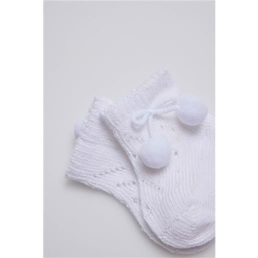 Ysabel Mora calzini perlati con nappine per neonati bianchi